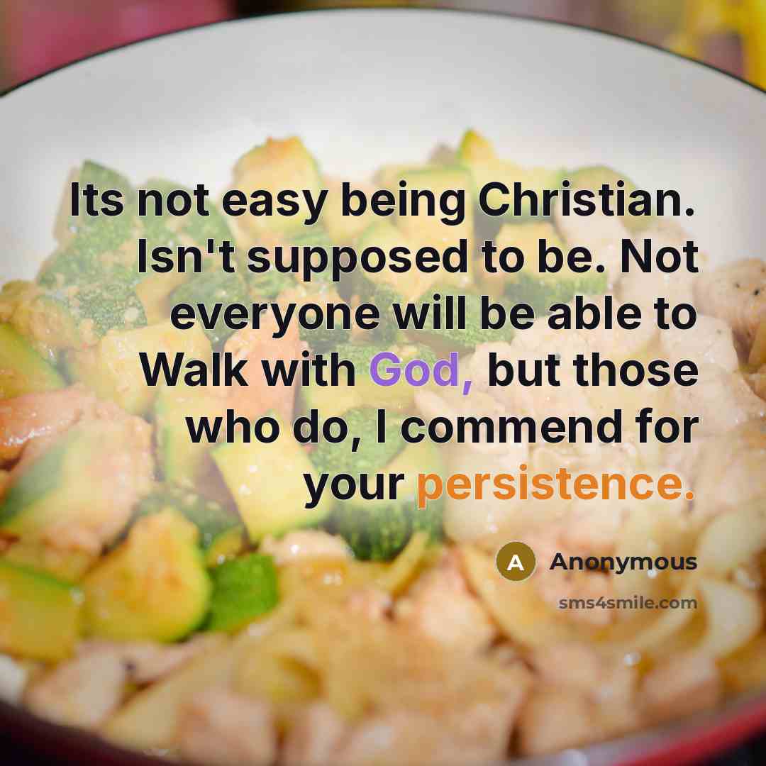 “Its not easy being Christian. Isn't supposed to be. Not everyone will be able to Walk with God, but those who do, I commend for your persistence.” quote by Anonymous
