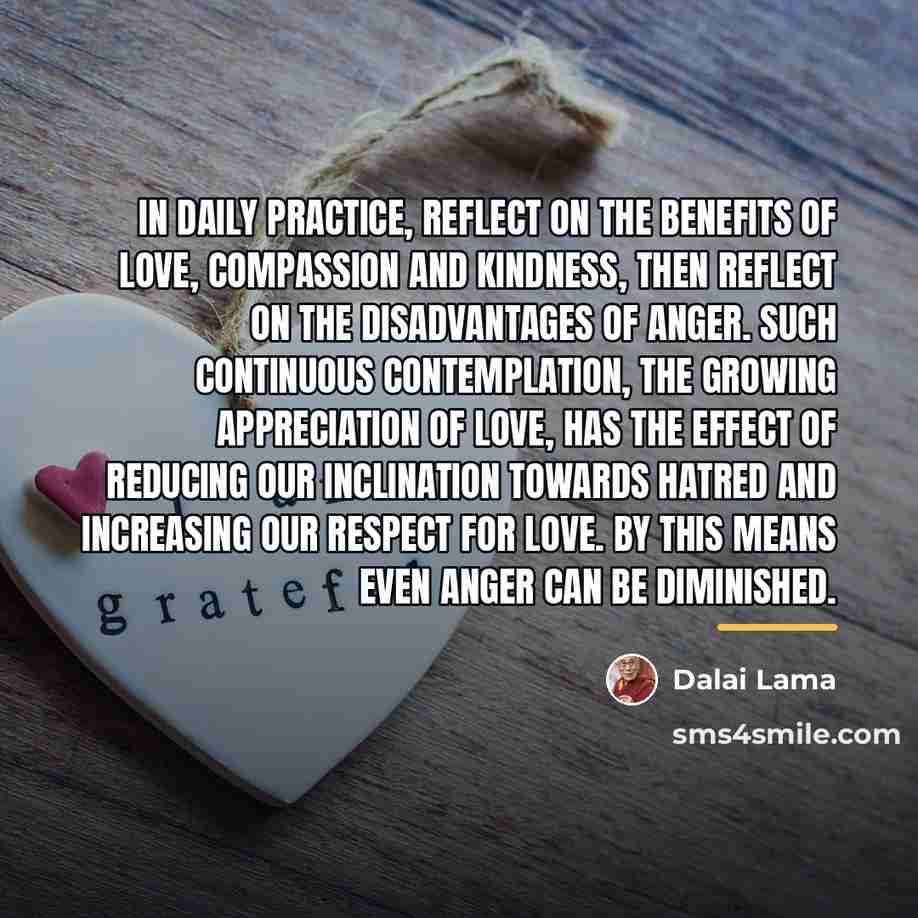 “In daily practice, reflect on the benefits of love, compassion…” quote by Dalai Lama