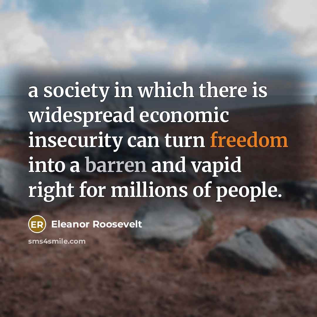 “a society in which there is widespread economic insecurity can…” quote by Eleanor Roosevelt