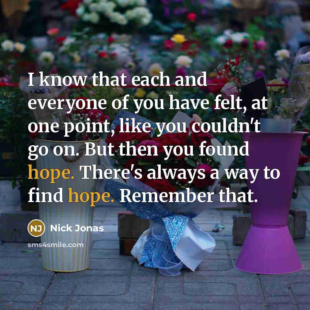 “I know that each and everyone of you have felt,…” quote by Nick Jonas