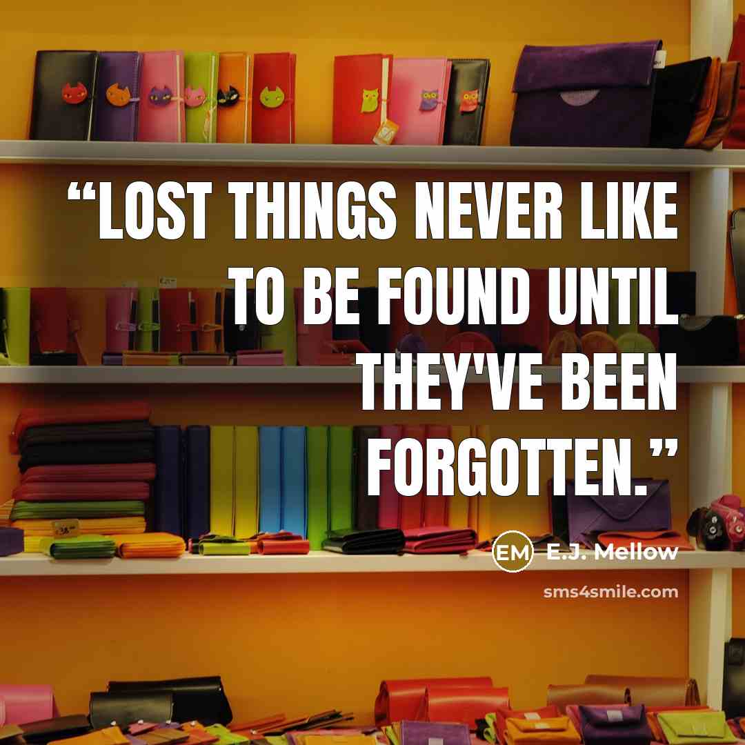 “Lost things never like to be found until they've been forgotten.” quote by E.J. Mellow