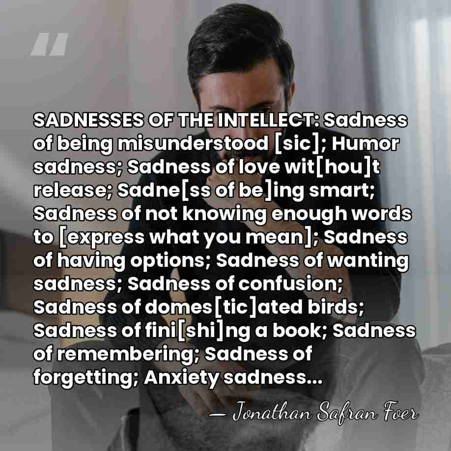 SADNESSES OF THE INTELLECT: Sadness of being misunderstood [sic]; Humor sadness; Sadness&hellip; - Jonathan Safran Foer