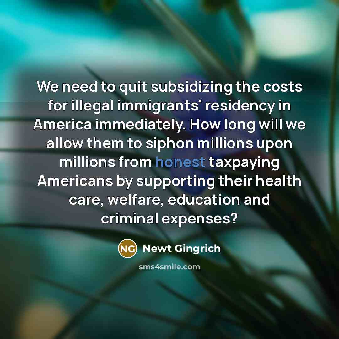 “We need to quit subsidizing the costs for illegal immigrants'…” quote by Newt Gingrich