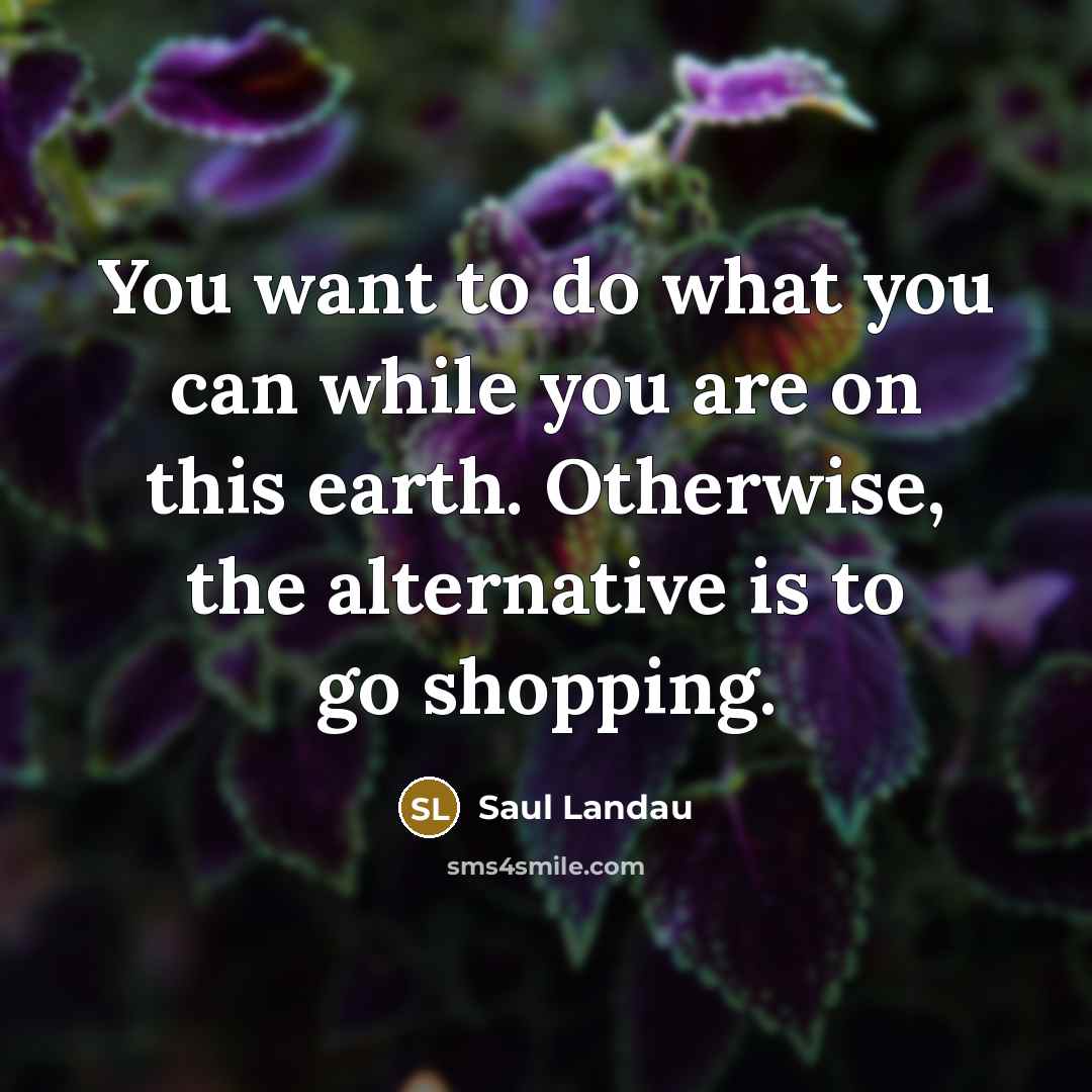 “You want to do what you can while you are on this earth. Otherwise, the alternative is to go shopping.” quote by Saul Landau