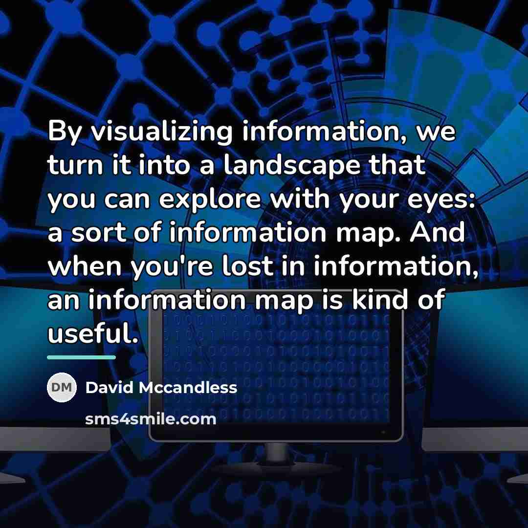 “By visualizing information, we turn it into a landscape that…” quote by David McCandless