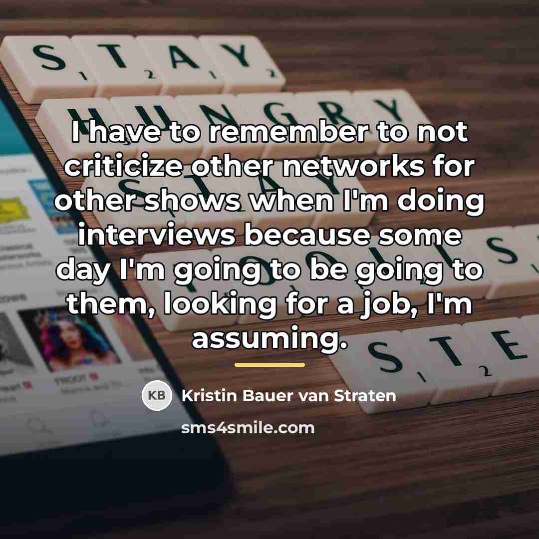 “I have to remember to not criticize other networks for…” quote by Kristin Bauer van Straten