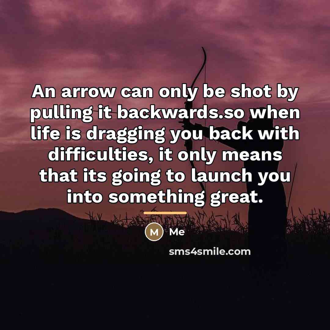 “An arrow can only be shot by pulling it backwards.so…” quote by Me
