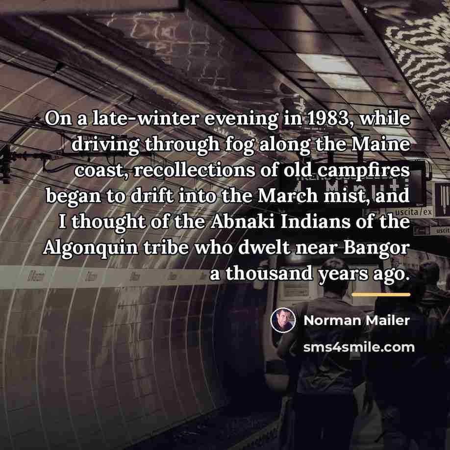 “On a late-winter evening in 1983, while driving through fog…” quote by Norman Mailer
