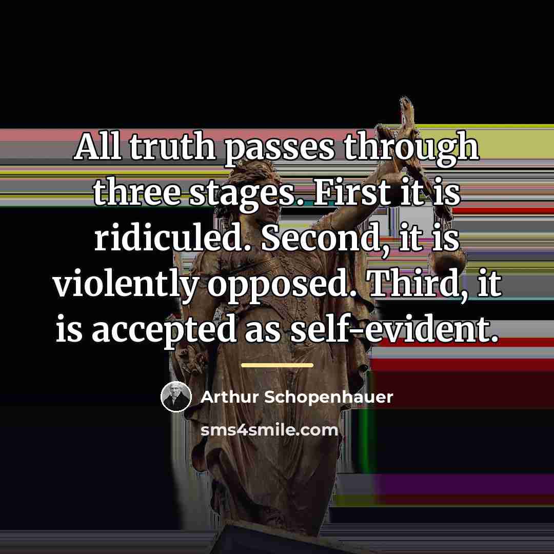 “All truth passes through three stages. First it is ridiculed.…” quote by Arthur Schopenhauer