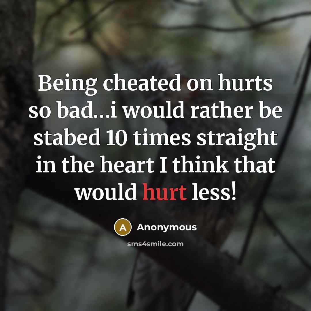 “Being cheated on hurts so bad....i would rather be stabed…” quote by Anonymous