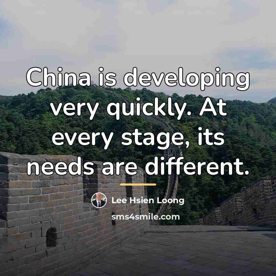 “China is developing very quickly. At every stage, its needs…” quote by Lee Hsien Loong