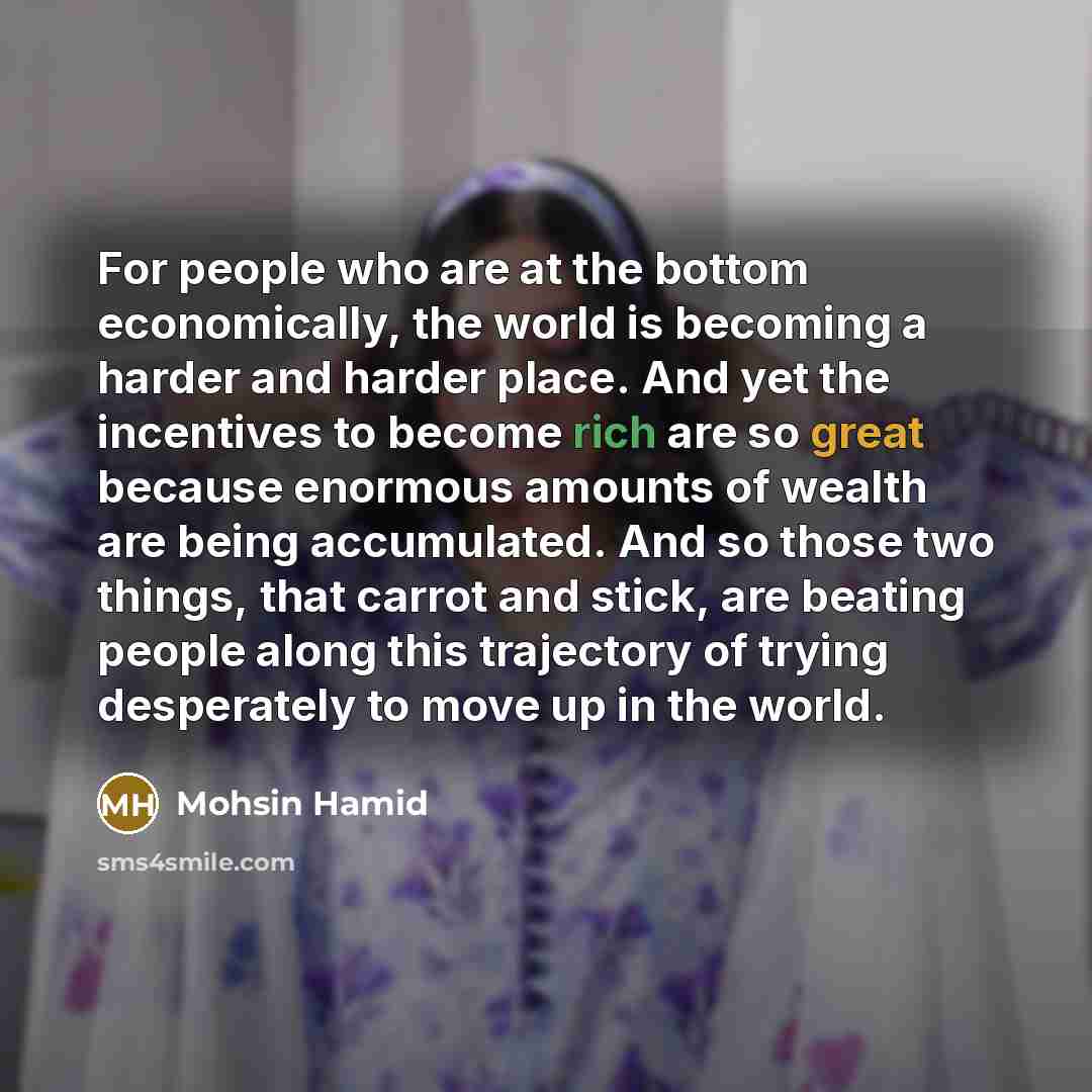 “For people who are at the bottom economically, the world…” quote by Mohsin Hamid