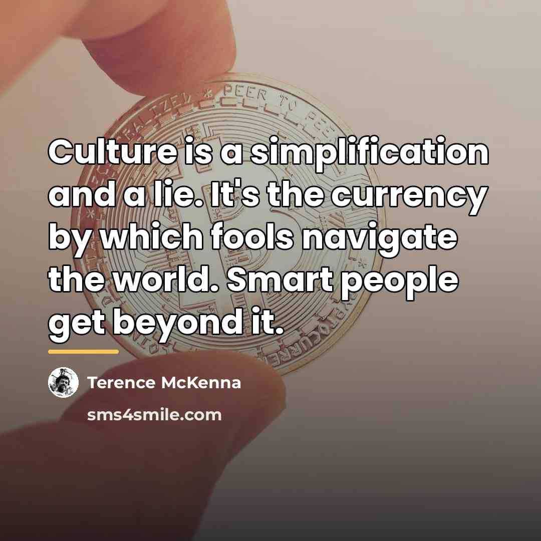 “Culture is a simplification and a lie. It's the currency…” quote by Terence McKenna