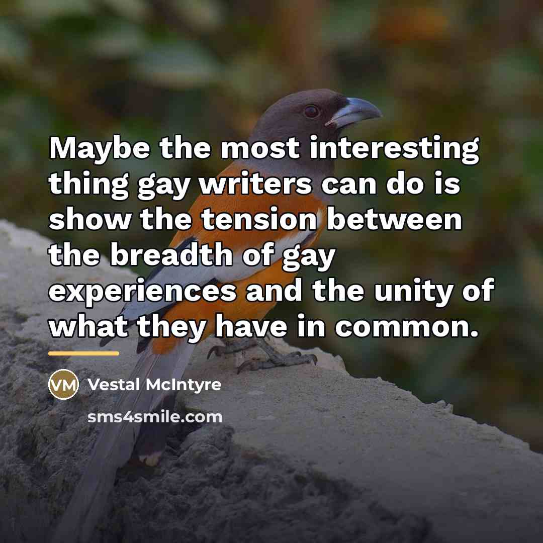 “Maybe the most interesting thing gay writers can do is…” quote by Vestal McIntyre