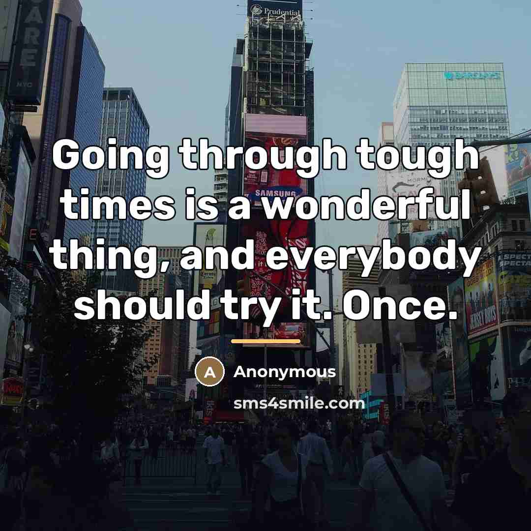 “Going through tough times is a wonderful thing, and everybody…” quote by Anonymous