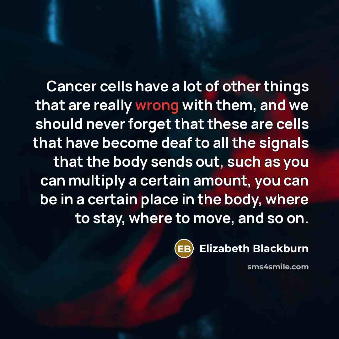“Cancer cells have a lot of other things that are…” quote by Elizabeth Blackburn