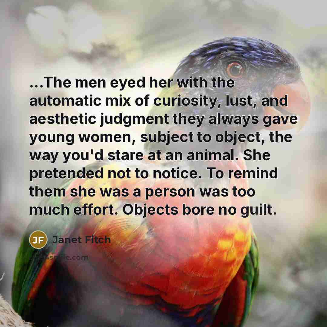 “...The men eyed her with the automatic mix of curiosity,…” quote by Janet Fitch