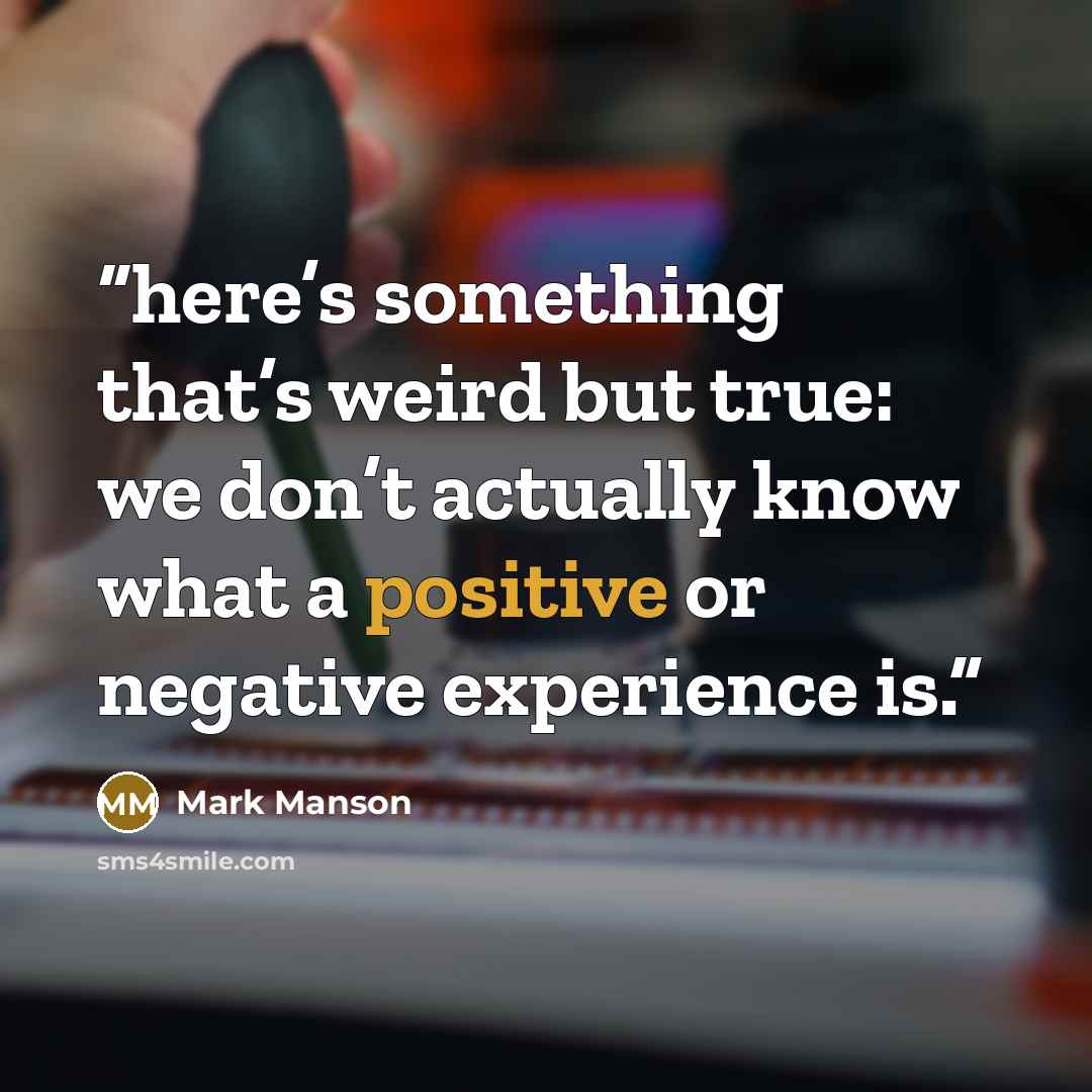 “here’s something that’s weird but true: we don’t actually know what a positive or negative experience is.” quote by Mark Manson