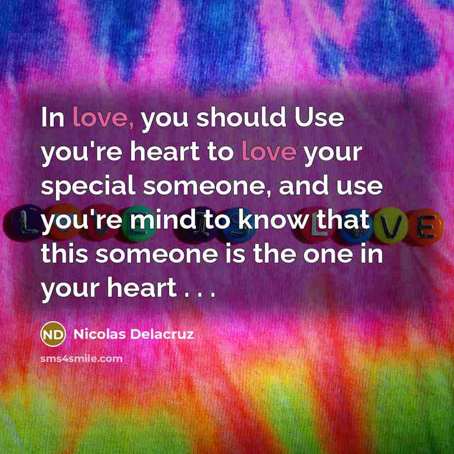 “In love, you should Use you're heart to love your…” quote by Nicolas Delacruz