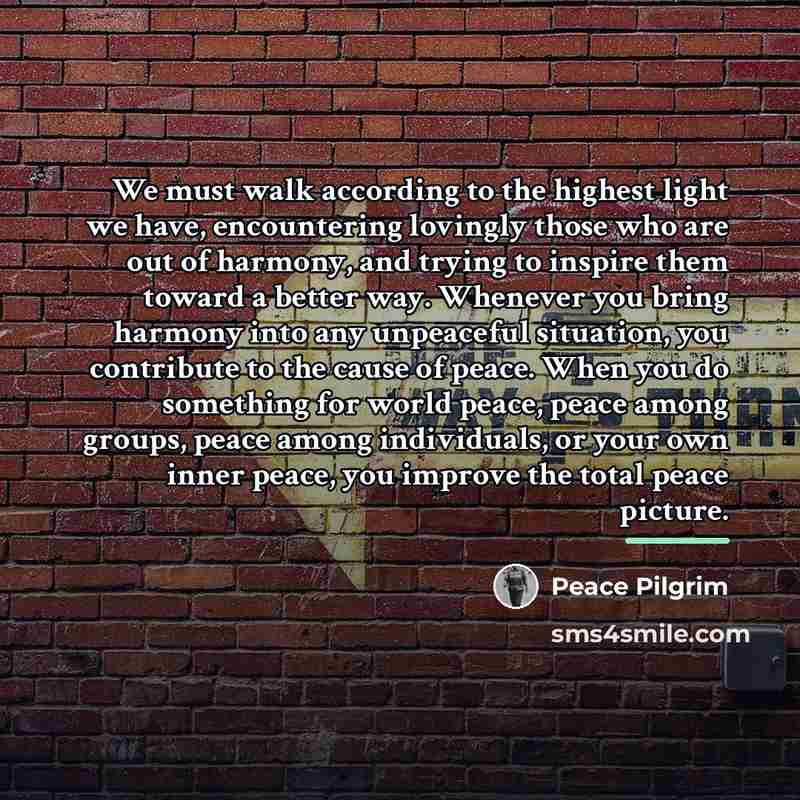 “We must walk according to the highest light we have,…” quote by Peace Pilgrim