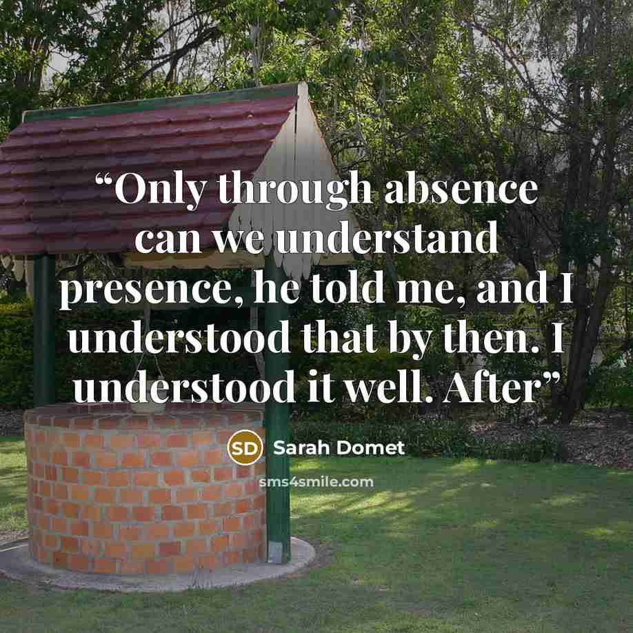 “Only through absence can we understand presence, he told me, and I understood that by then. I understood it well. After” quote by Sarah Domet