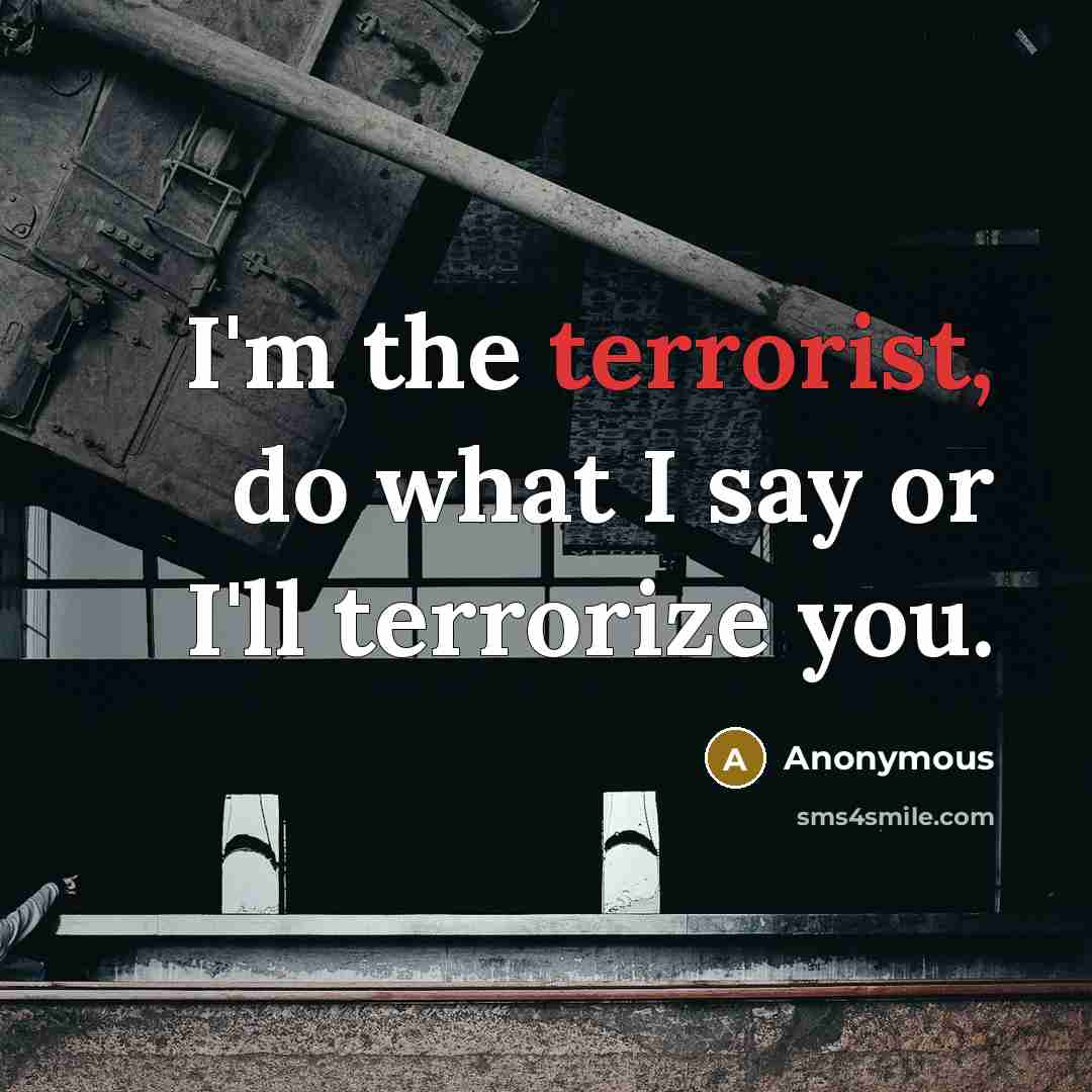 “I'm the terrorist, do what I say or I'll terrorize…” quote by Anonymous
