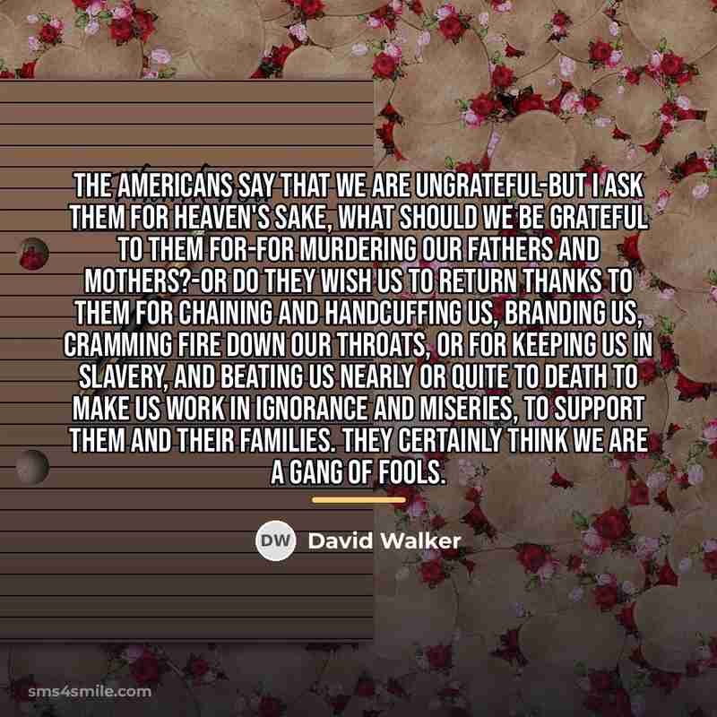 “The Americans say that we are ungrateful-but I ask them…” quote by David Walker