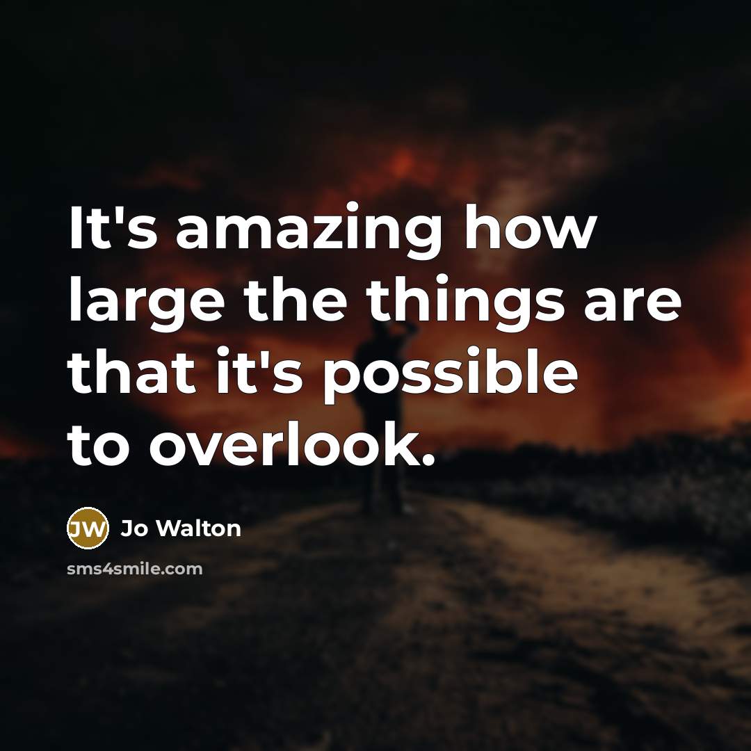 “It's amazing how large the things are that it's possible to overlook.” quote by Jo Walton