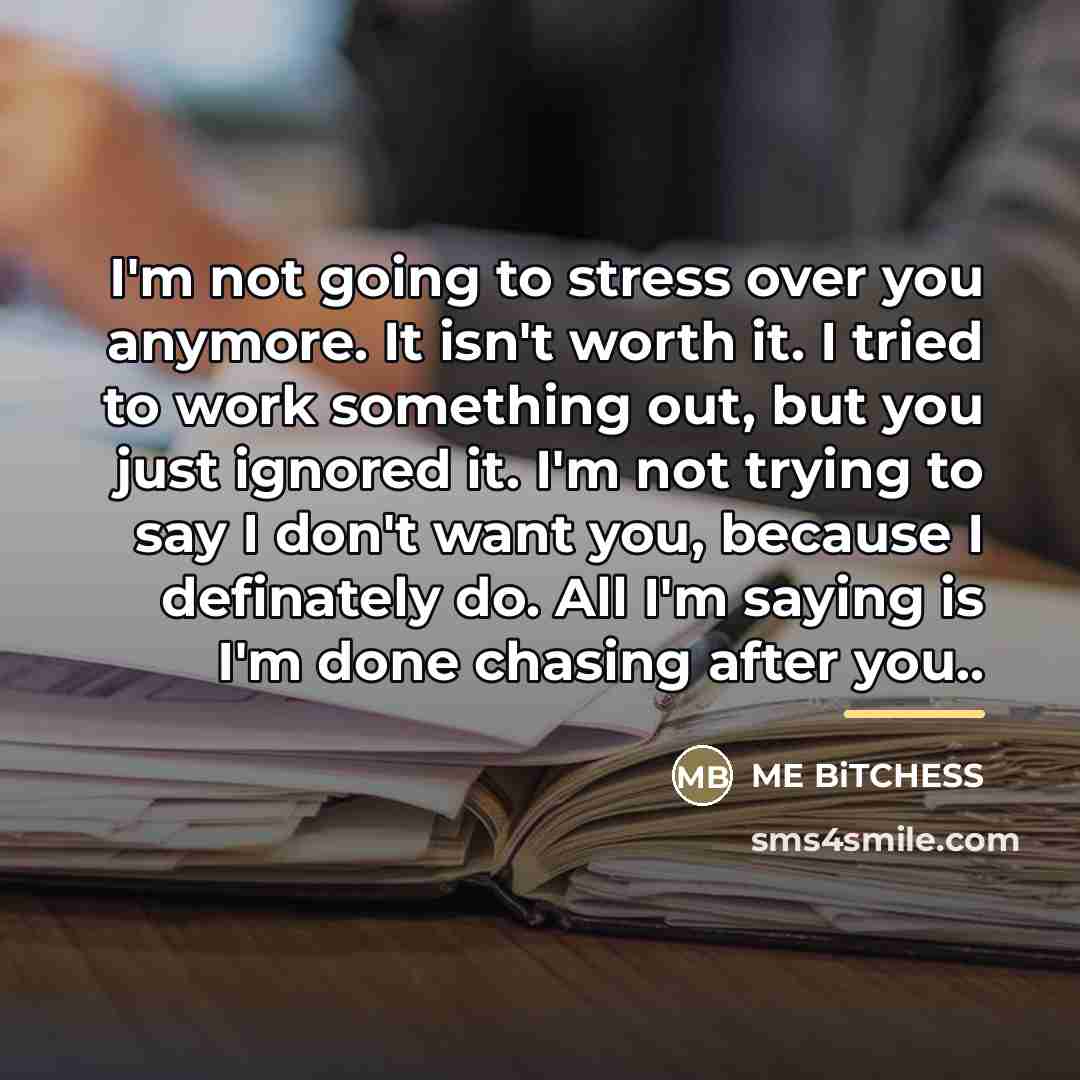 “I'm not going to stress over you anymore. It isn't…” quote by ME BiTCHESS