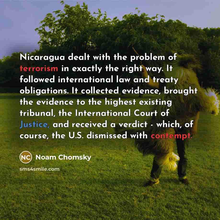“Nicaragua dealt with the problem of terrorism in exactly the…” quote by Noam Chomsky