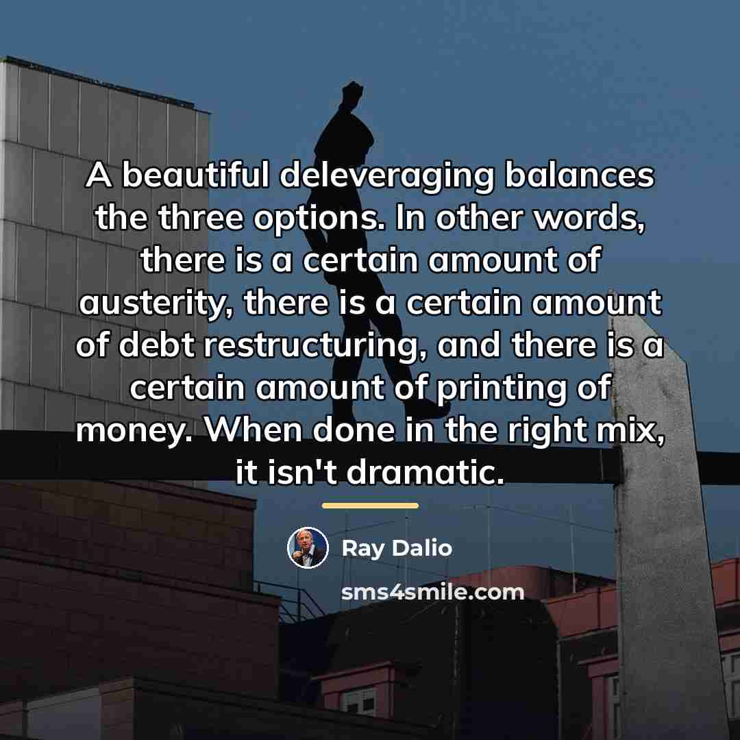 “A beautiful deleveraging balances the three options. In other words,…” quote by Ray Dalio