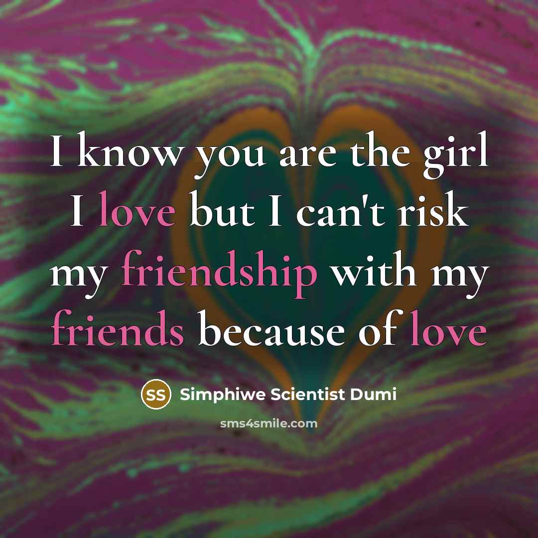“I know you are the girl I love but I can't risk my friendship with my friends because of love” quote by Simphiwe Scientist Dumi