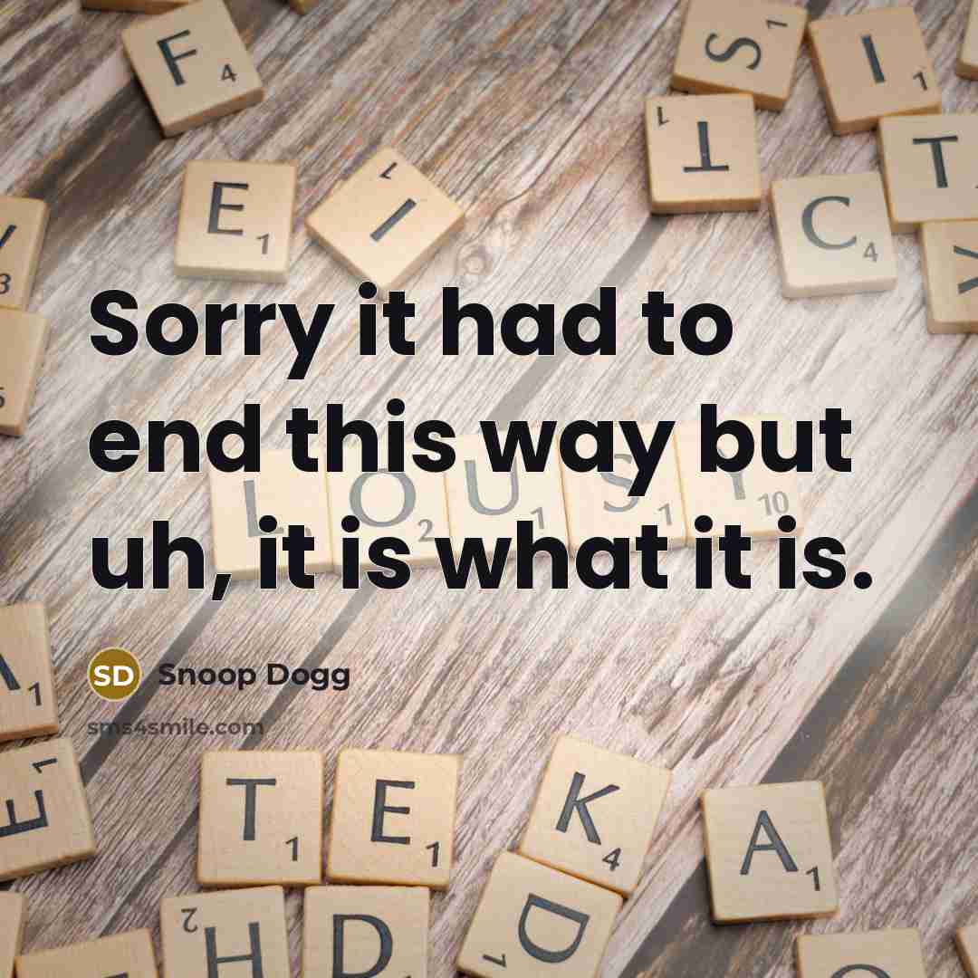 “Sorry it had to end this way but uh, it…” quote by Snoop Dogg