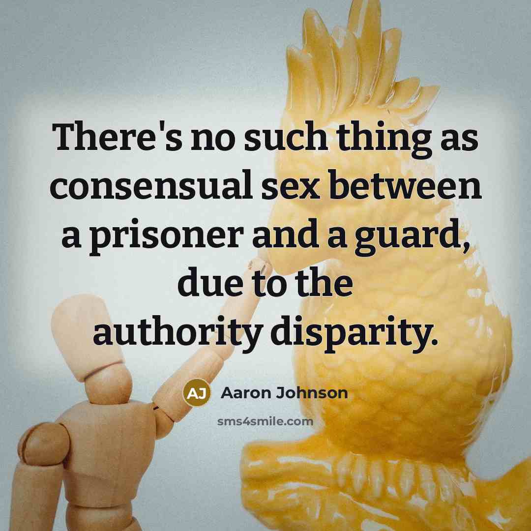 “There's no such thing as consensual sex between a prisoner and a guard, due to the authority disparity.” quote by Aaron Johnson