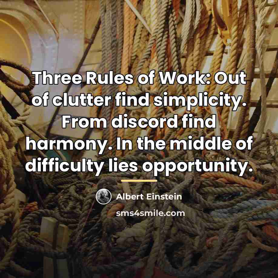 “Three Rules of Work: Out of clutter find simplicity. From…” quote by Albert Einstein