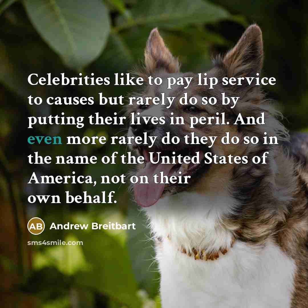 “Celebrities like to pay lip service to causes but rarely…” quote by Andrew Breitbart