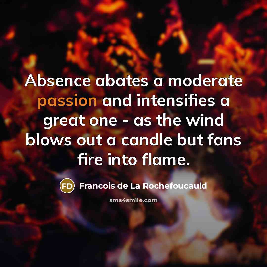 “Absence abates a moderate passion and intensifies a great one…” quote by Francois de La Rochefoucauld