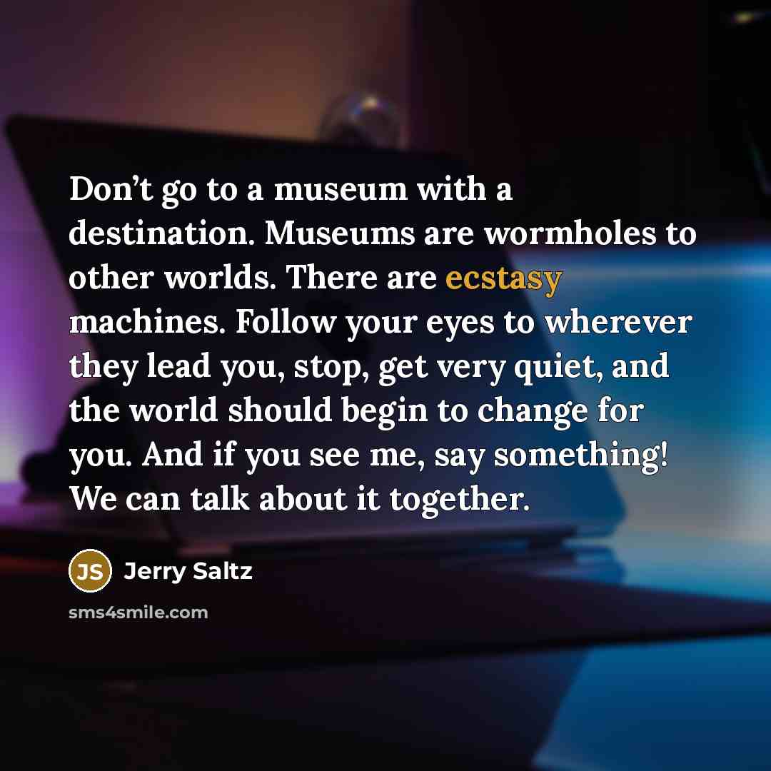 “Don’t go to a museum with a destination. Museums are…” quote by Jerry Saltz