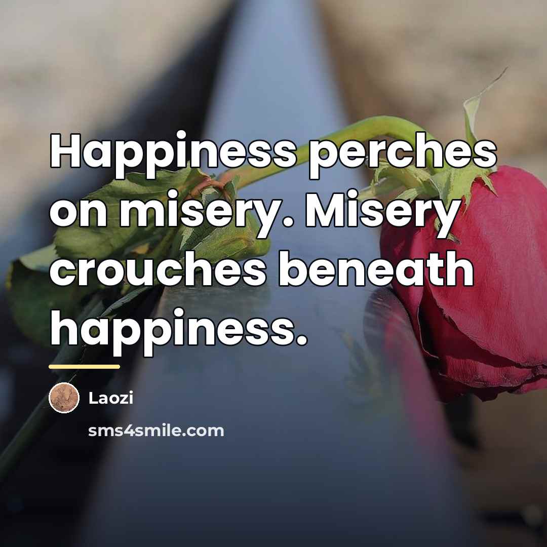 “Happiness perches on misery. Misery crouches beneath happiness.…” quote by Laozi