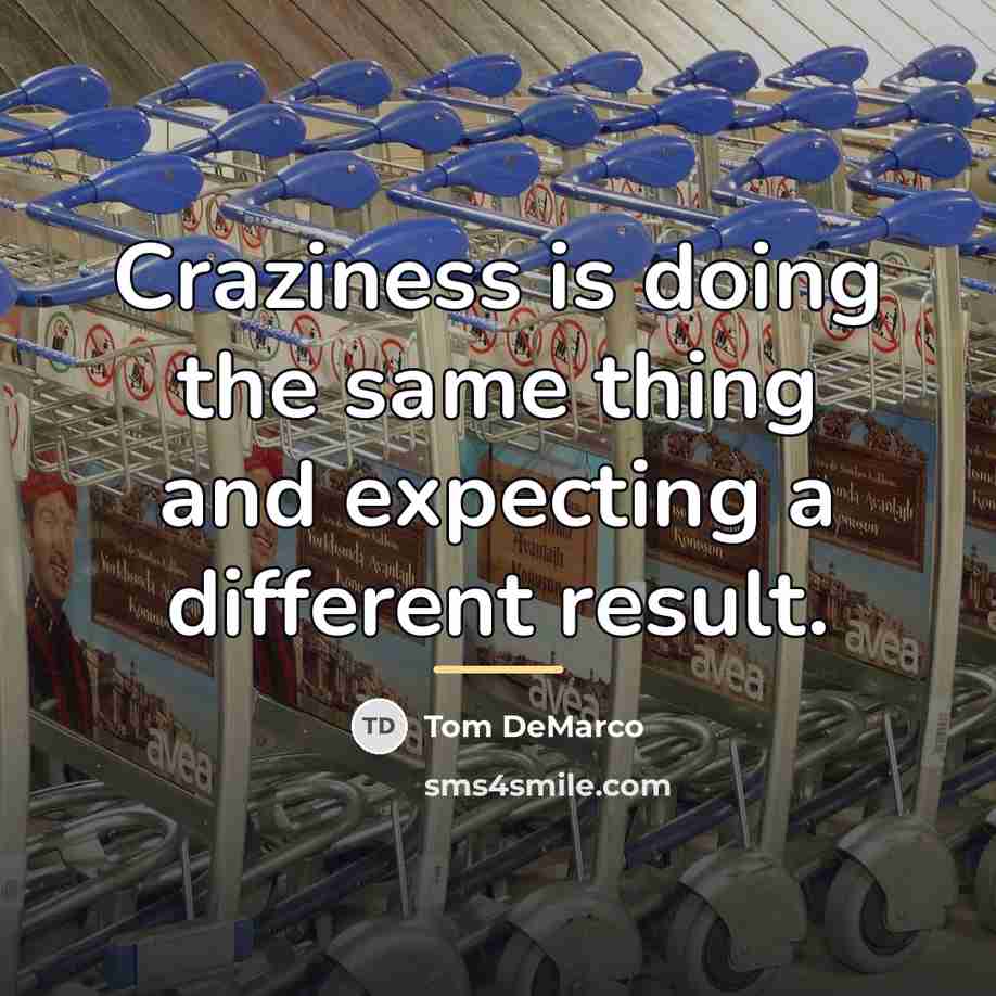 “Craziness is doing the same thing and expecting a different…” quote by Tom DeMarco