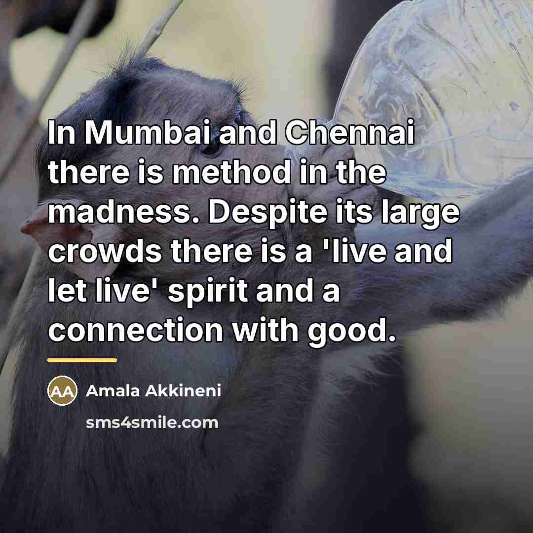 “In Mumbai and Chennai there is method in the madness.…” quote by Amala Akkineni