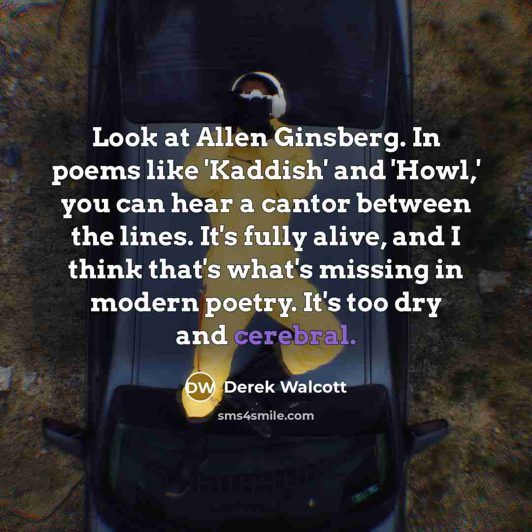 “Look at Allen Ginsberg. In poems like 'Kaddish' and 'Howl,'…” quote by Derek Walcott