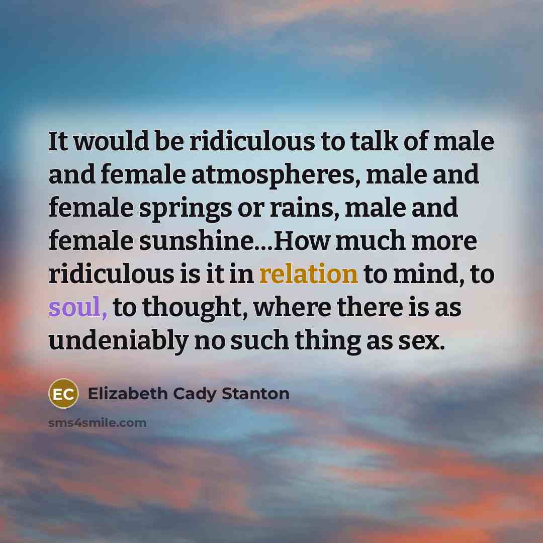 “It would be ridiculous to talk of male and female…” quote by Elizabeth Cady Stanton