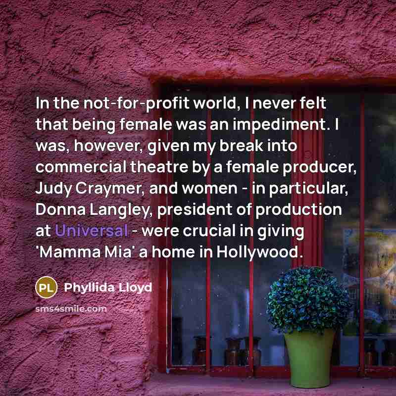 “In the not-for-profit world, I never felt that being female…” quote by Phyllida Lloyd
