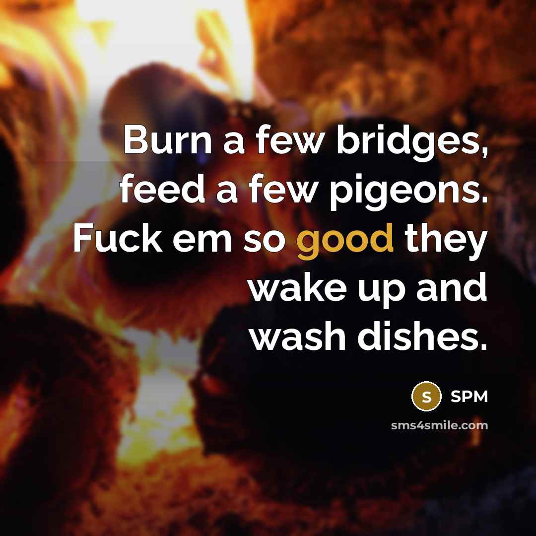 “Burn a few bridges, feed a few pigeons. Fuck em so good they wake up and wash dishes.” quote by SPM