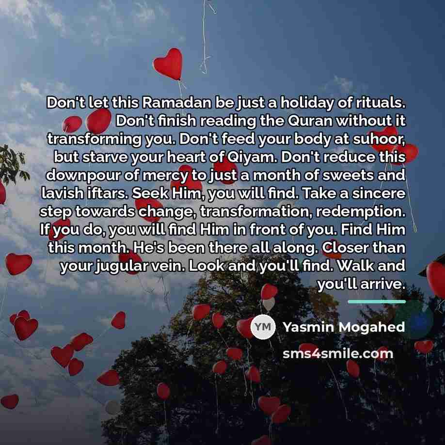 “Don't let this Ramadan be just a holiday of rituals.…” quote by Yasmin Mogahed