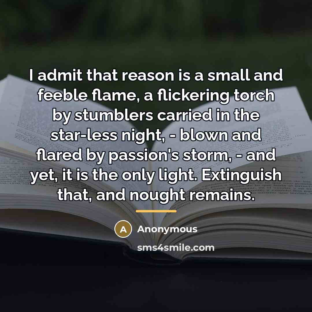 “I admit that reason is a small and feeble flame,…” quote by Anonymous