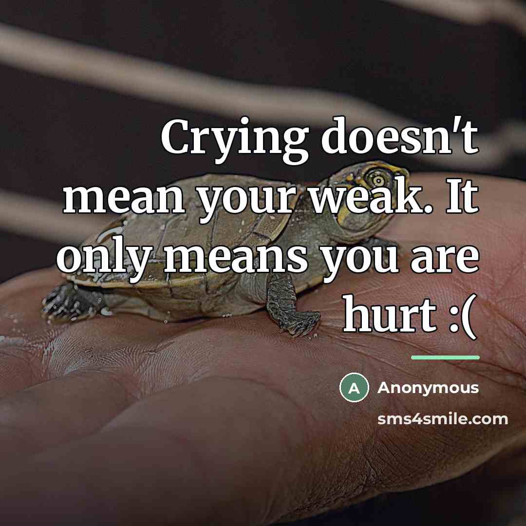 “Crying doesn't mean your weak. It only means you are…” quote by Anonymous