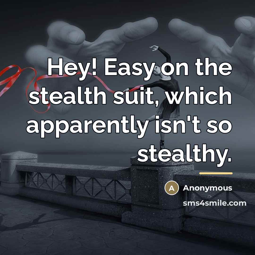 “Hey! Easy on the stealth suit, which apparently isn't so…” quote by Anonymous