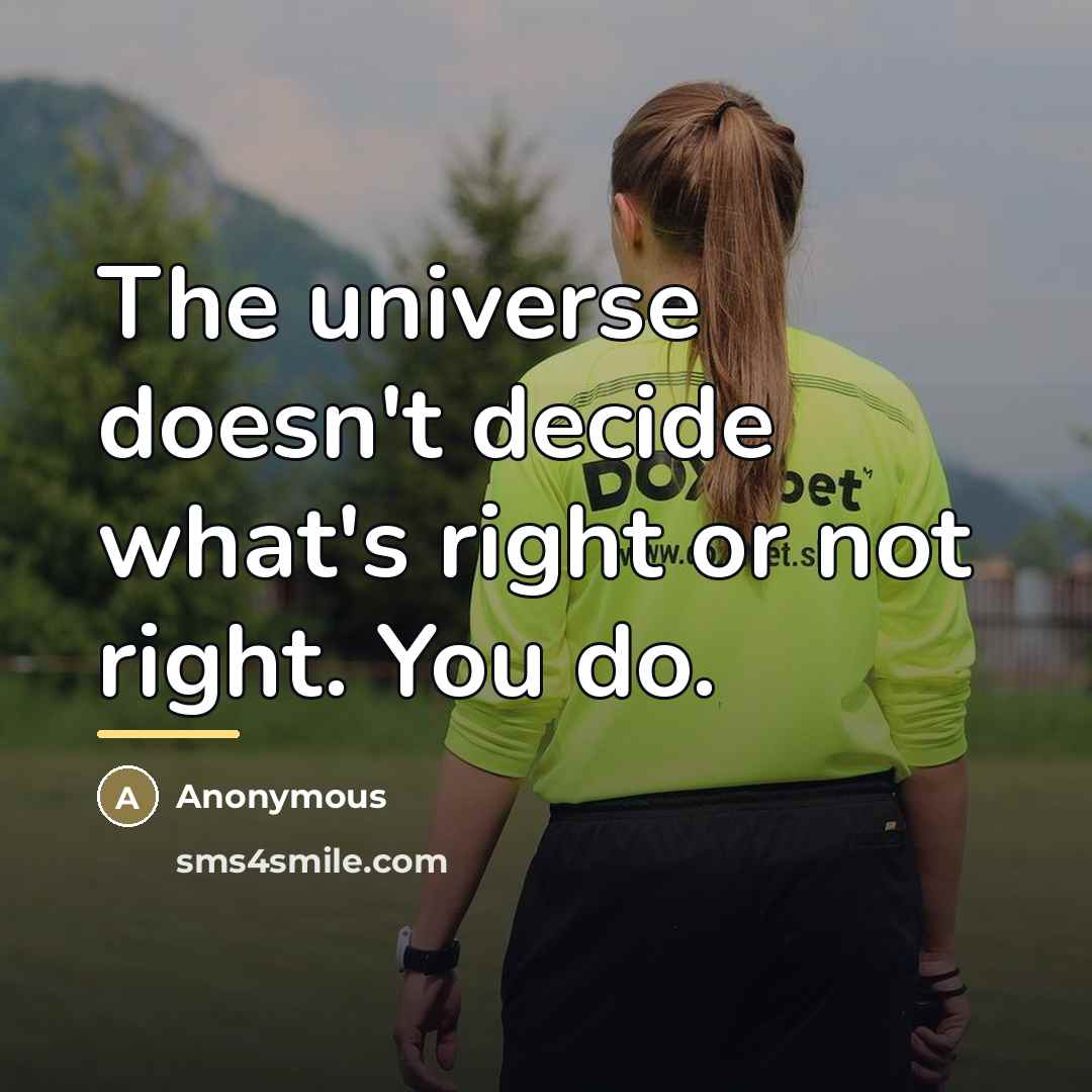 “The universe doesn't decide what's right or not right. You…” quote by Anonymous